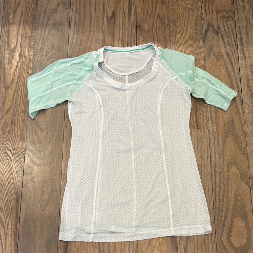 Lululemon Mint and White Mesh Top